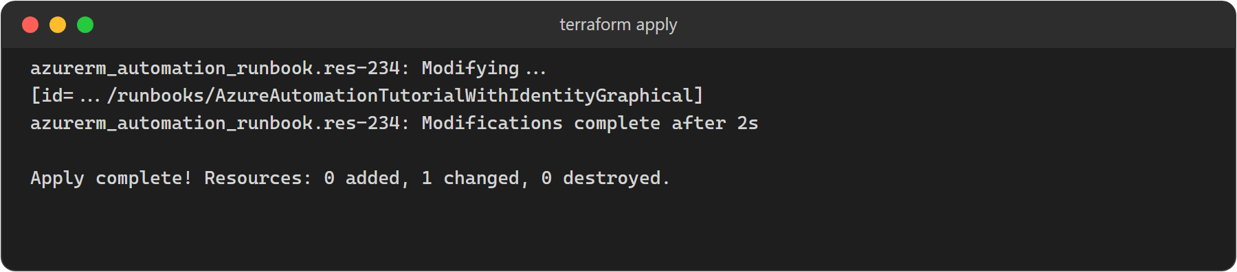 terraform apply completing successfully
