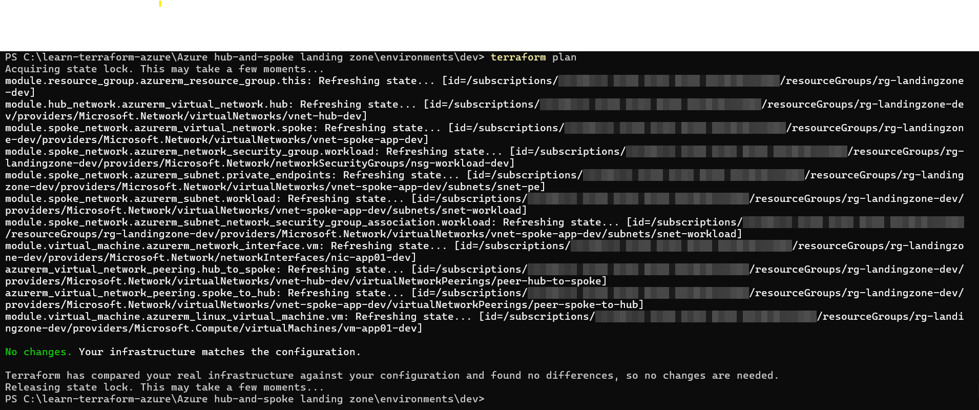 Terraform plan output reading No changes, your infrastructure matches the configuration