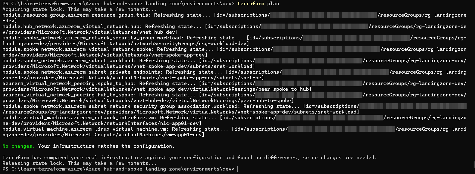 Terraform plan output reading No changes after reverting the variable override
